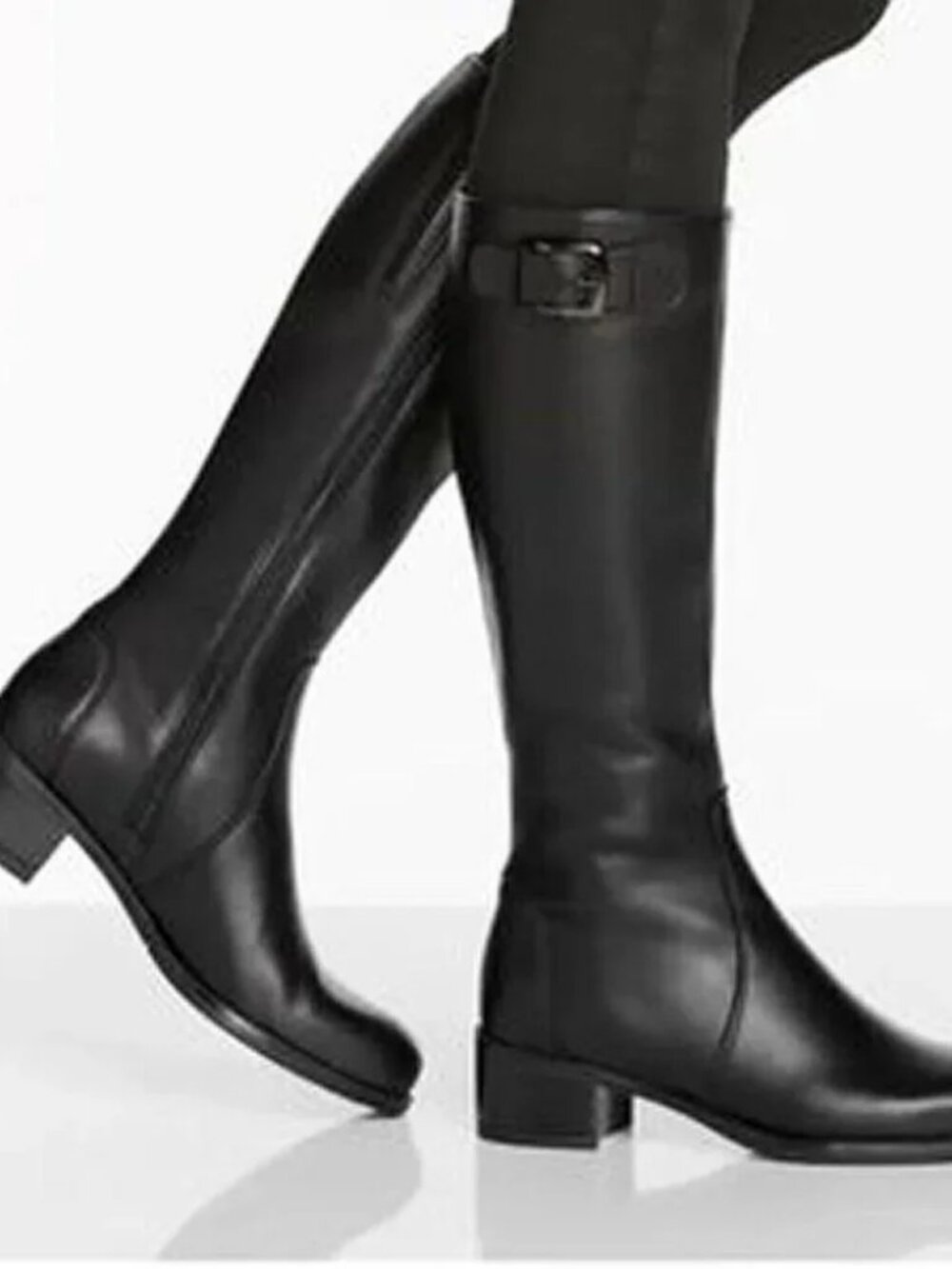 Womens La Canadienne Poppie Black Leather Low Block Heel Knee High Boots 8.5